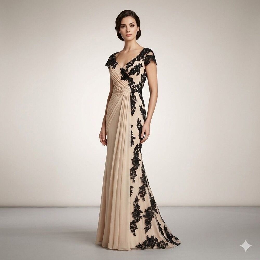 Sherri Hill Elegant Gown Nude Style No 1600 Black Lace Size 10